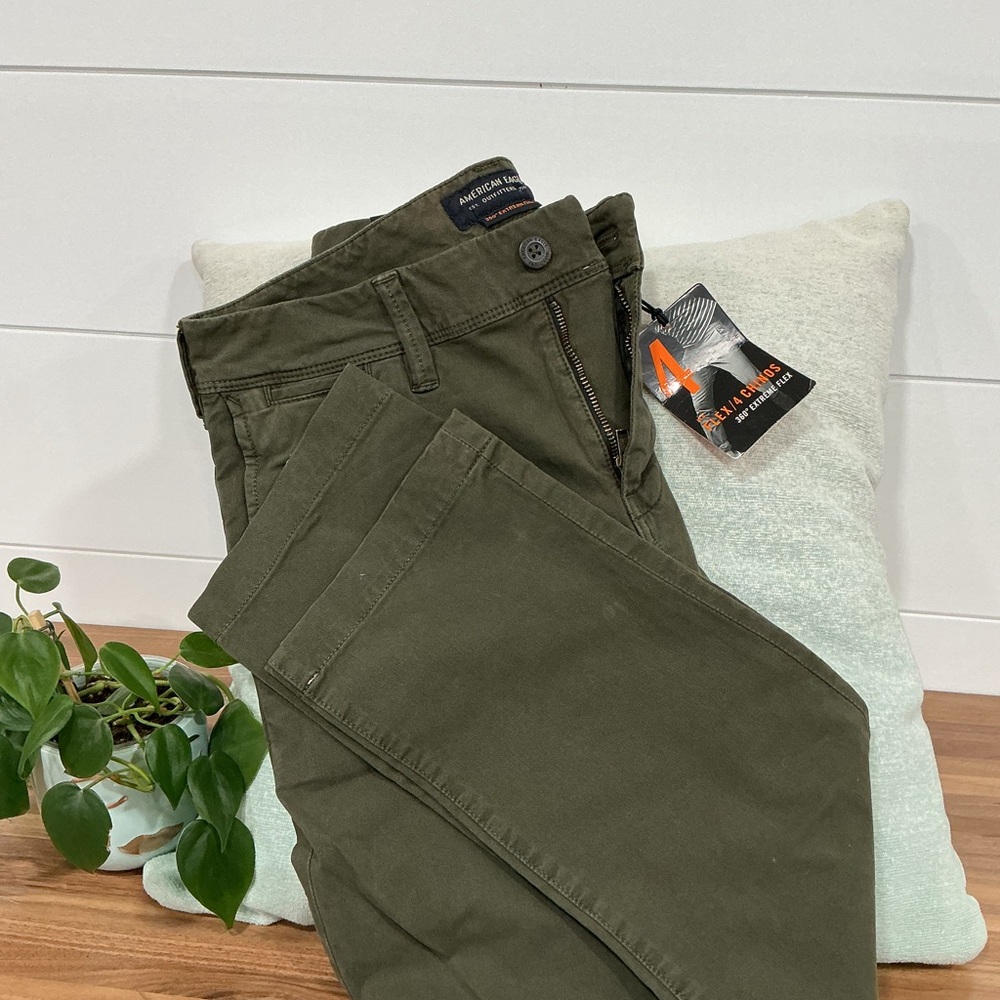 American Eagle Outfitters Dark Olive Slim Fit Chinos
